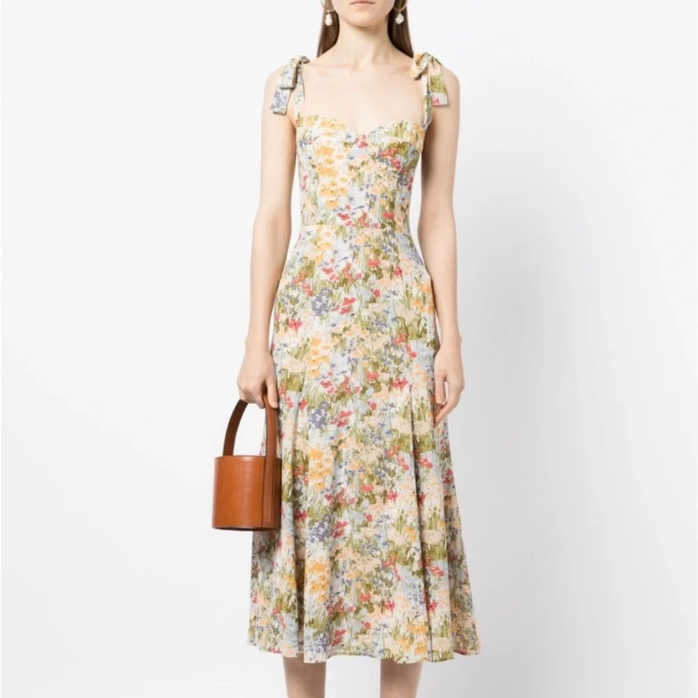 NEW Reformation Nadira Midi  Dress in Countryside Green Yellow Floral | size 6 - Picture 6 of 13